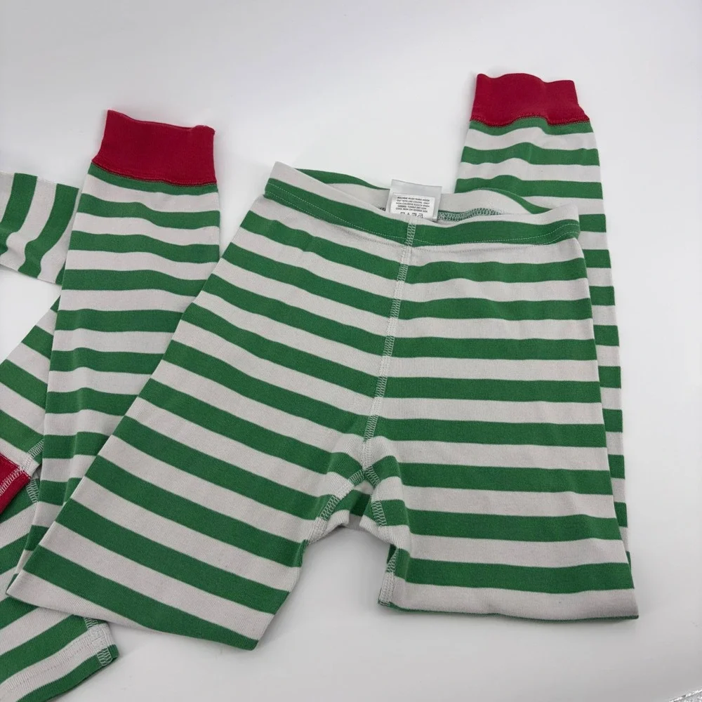 Hanna Andersson‎ Kids 8 Organic Cotton Pajamas Green White Striped Christmas PJs